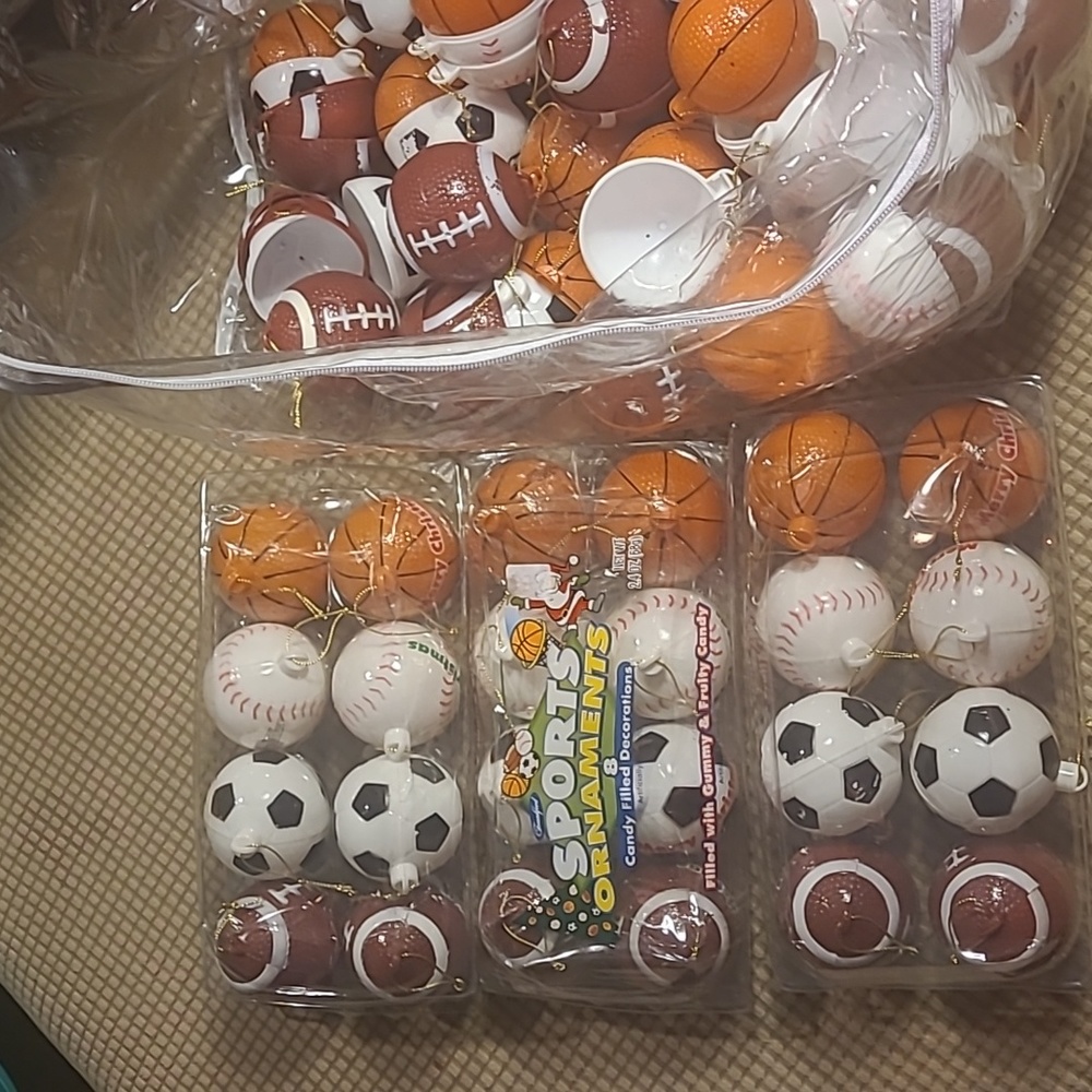 Decorative hanging sports ornaments soccer football basketball baseball 3 sets